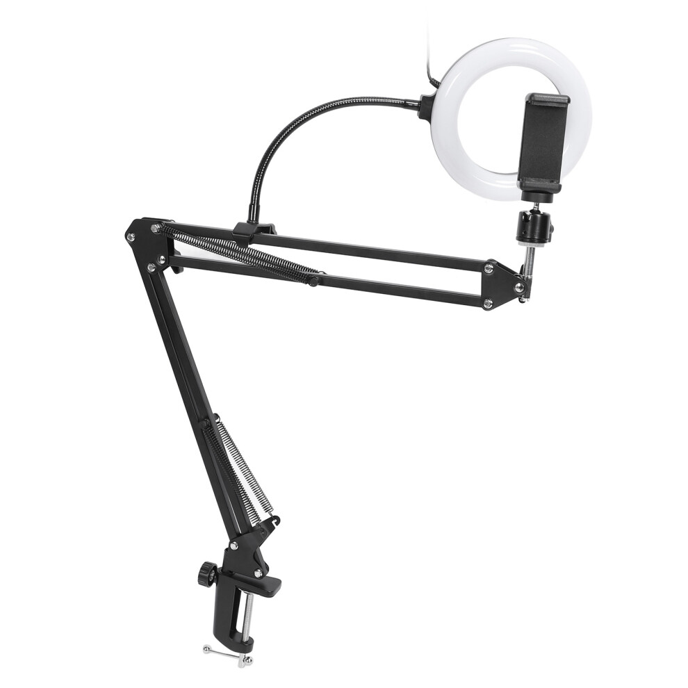 Ring With Overhead Phone Mount Articulating Arm Phone Holder Desk For Video Recording Live Stream Cooking Vlog Light