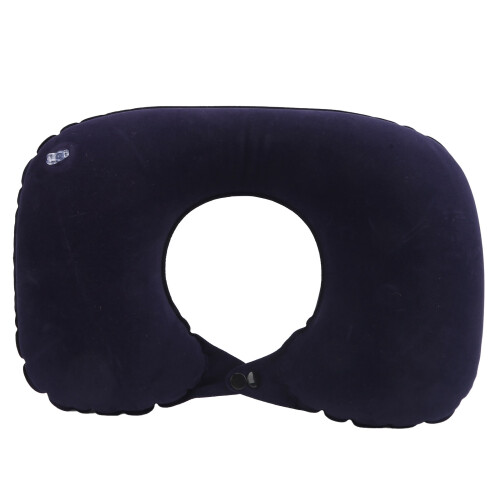Oreiller cervical gonflable en forme de U bleu marine pour voiture