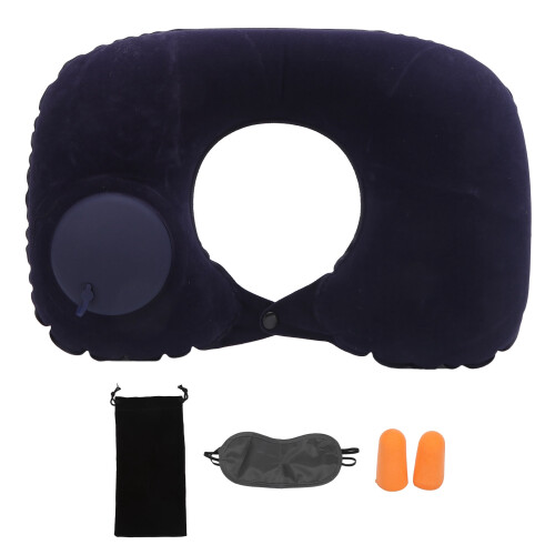 Oreiller cervical gonflable en forme de U bleu marine pour voiture 1