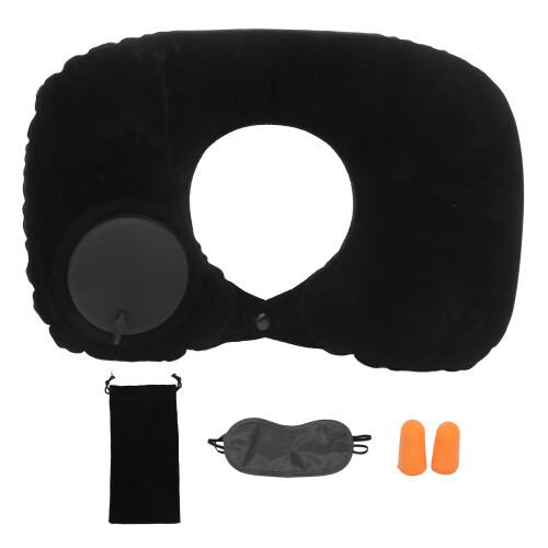 Cuscino gonfiabile a forma di U-Shape nero per auto e aerei 1