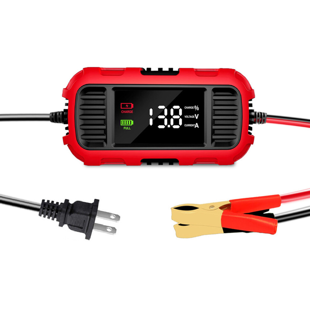 Automatic Trickle Battery Charger, 12V 2A Intelligent Battery Charger with LED Display Screen for Motorcycle AGM GEL Deep Cycle Lead Acid B