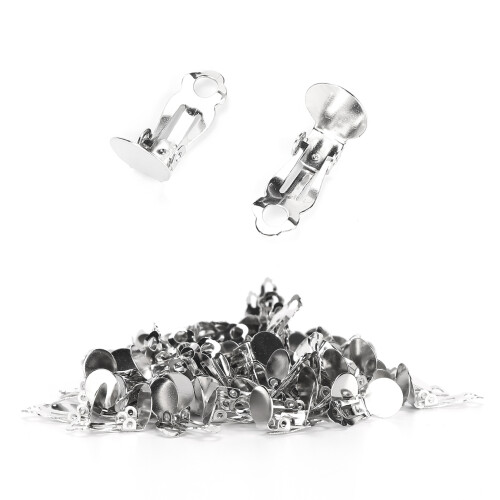 100Pcs Tray Earring Clips Metal Spring Flat Back Ear Stud Jewelry Making Accessories