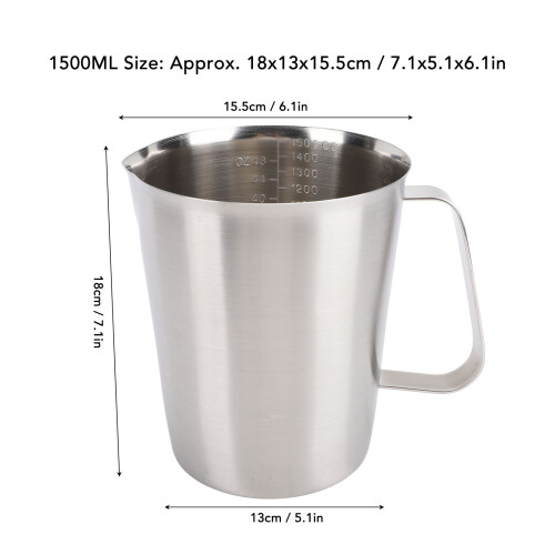 Gobelet gradué SUS304 de 1500 ml, bec verseur, argenté 1