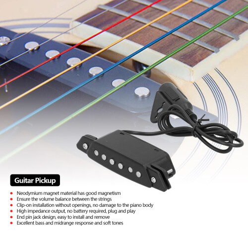 Guitar Pickup 6String Clipon HoleFree Sound Hole Stringed Instrument Volume Collection(Black ) 2
