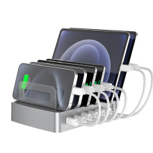 72W 6-Port PD/QC USB Fast Charger Dock — Desk Organizer for Cellphones, Tablets & Game Console