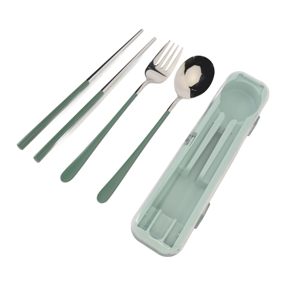 Travel Utensil Set Green 304 Stainless Steel Chopsticks Fork and Spoon Set with Case for Office School Picnic Camping
