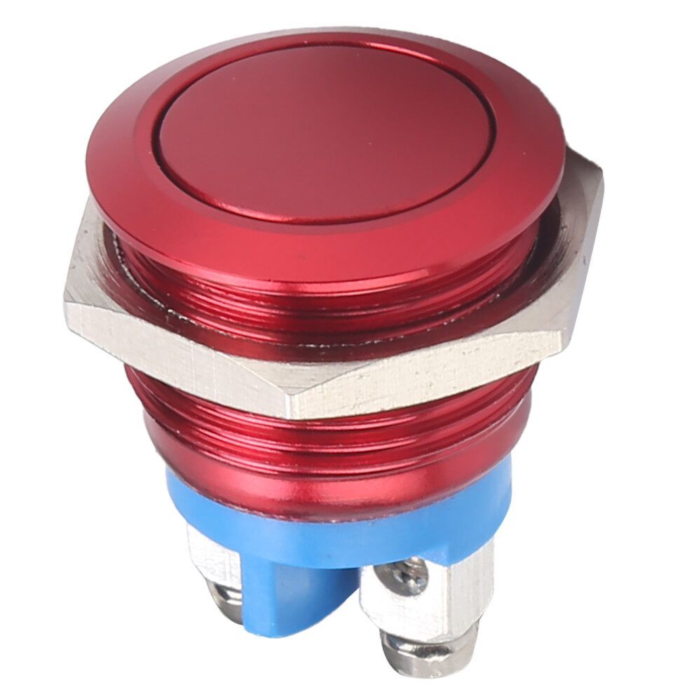Metal Button Switch Stainless Steel 16Mm Flat Round Head Waterproof Selfreset Power 220V(Red ) 3001322831041