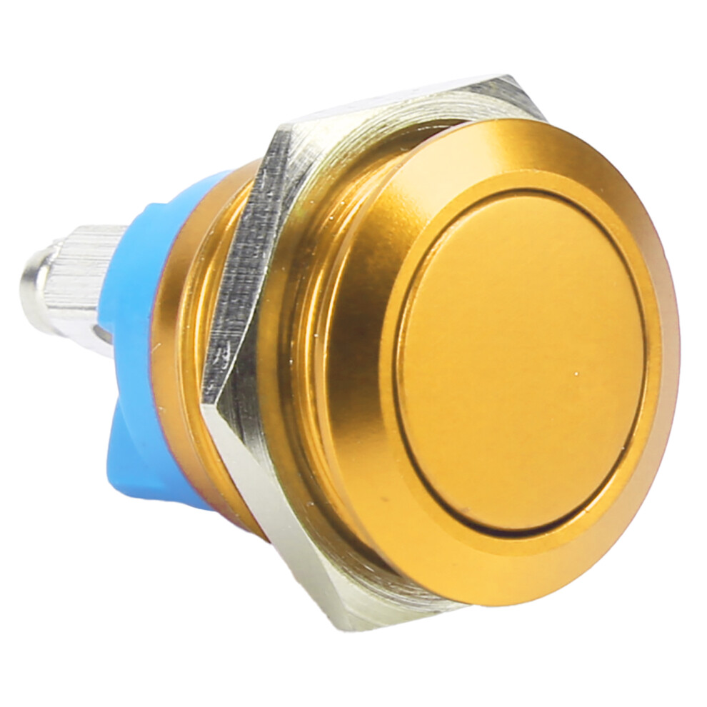 Metal Button Switch Stainless Steel 16Mm Flat Round Head Waterproof Selfreset Power 220V(Yellow ) 4921322831065