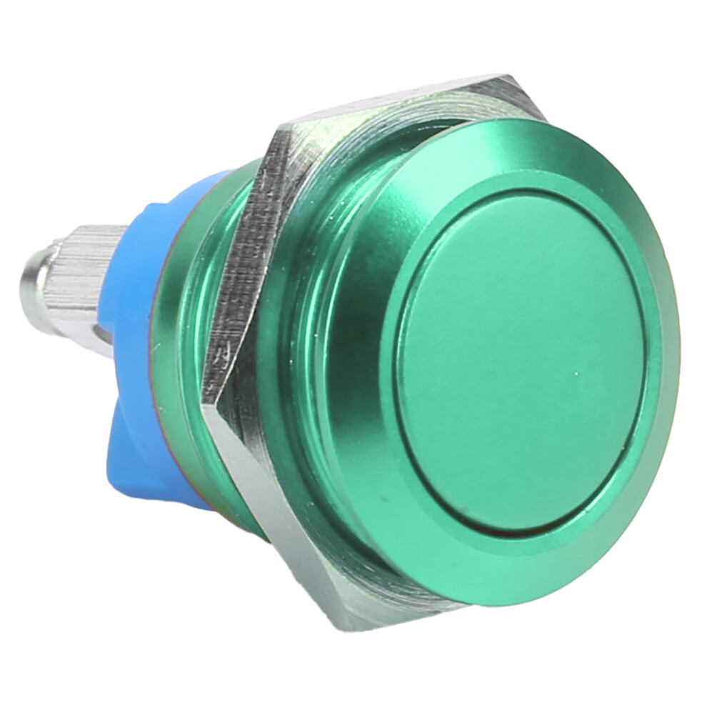 Metal Button Switch Stainless Steel 16Mm Flat Round Head Waterproof Selfreset Power 220V(Green ) 7661322831012