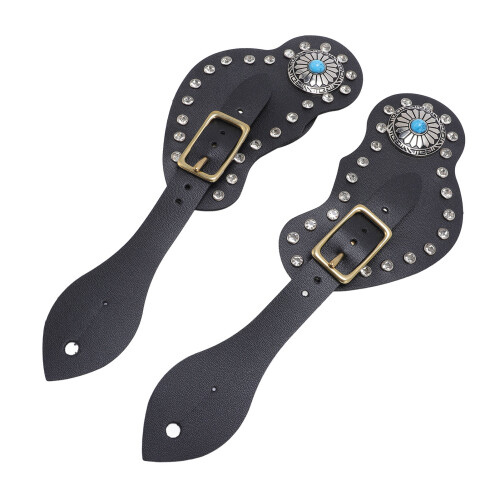 Ensemble de 2 sangles d'éperon 90 g simili cuir strass noir