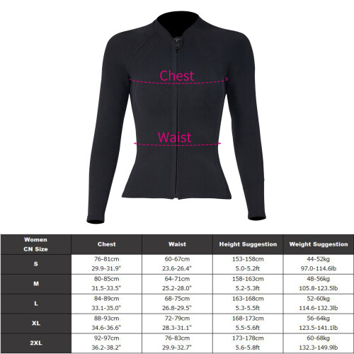 Neoprene da 2 mm per immersione, con zip frontale, unisex, taglie M-3XL, Nero 1
