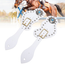2Pcs Spur Strap Set Artificial Leather Rhinestone Decorations Adjustable Spur Holder for Cowboys White