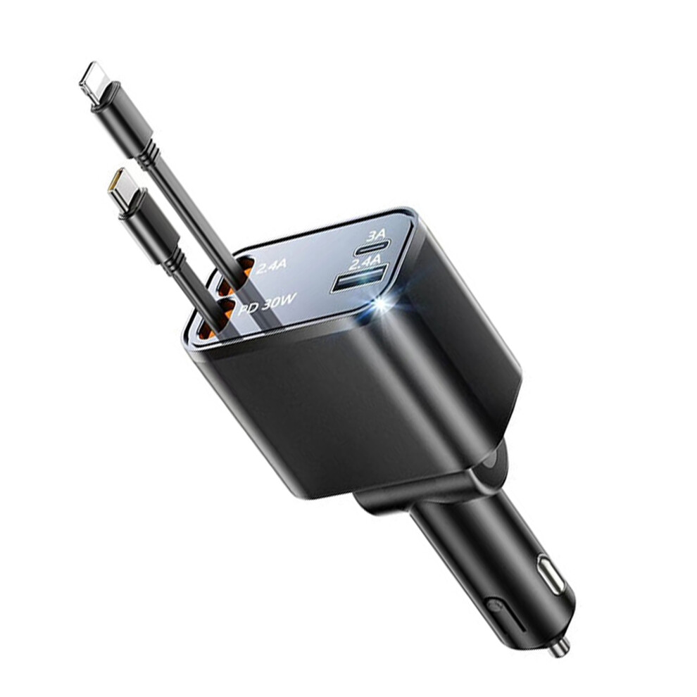 Retractable Car Chargers 4-In-1 Car Charging Device With Pd 30W And 2.4A Cables Fast-Charging Car Chargers Compatible With Ios Android Black 6911322847560