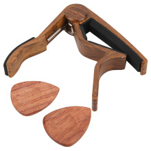 Capodastre en bois massif, pince en gel de silice, ergonomique, 2 médiators