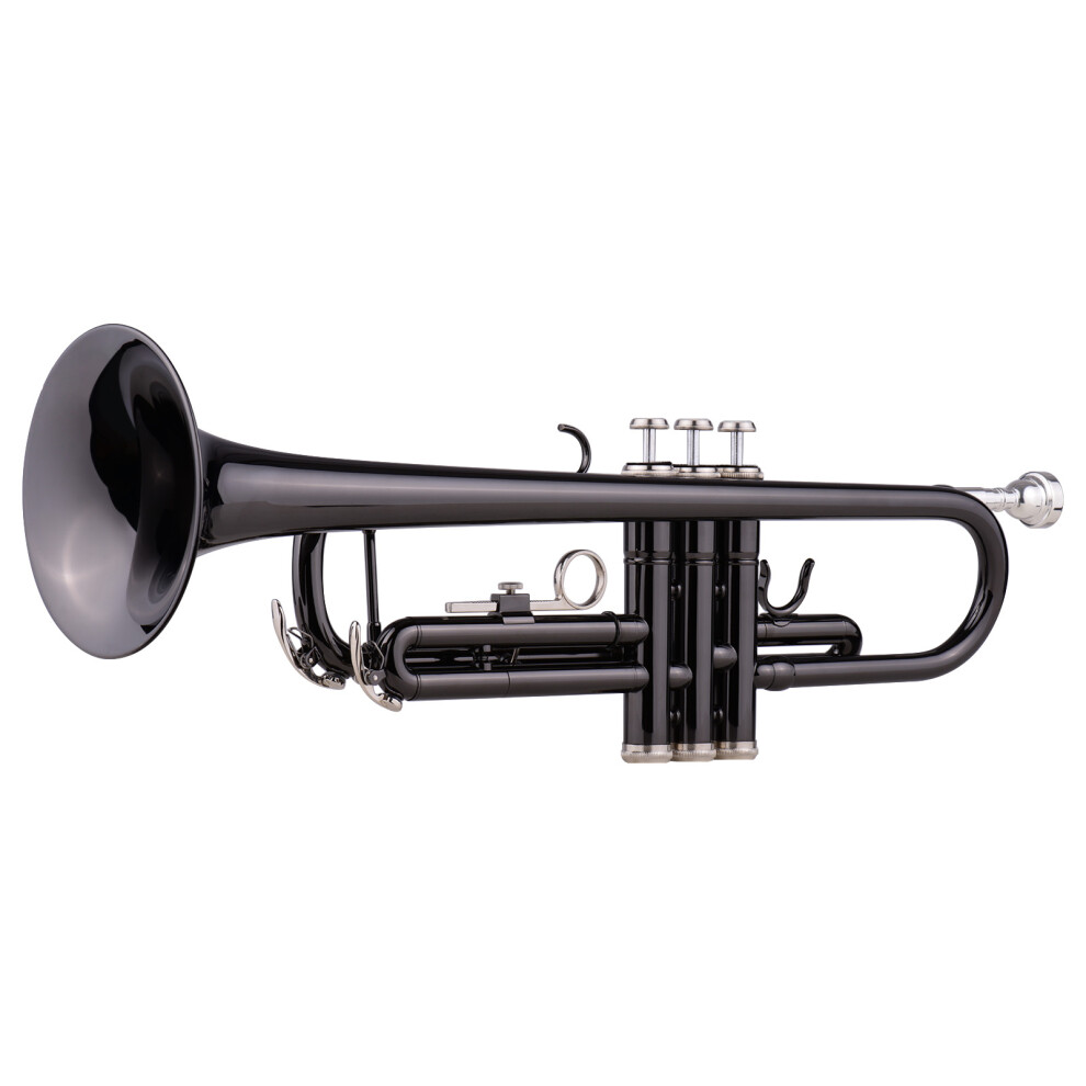 Brass Plated Black Bb Trumpet Set for Beginner Student with Hard Case Straps Mouthpiece Gloves Polishing Cloth