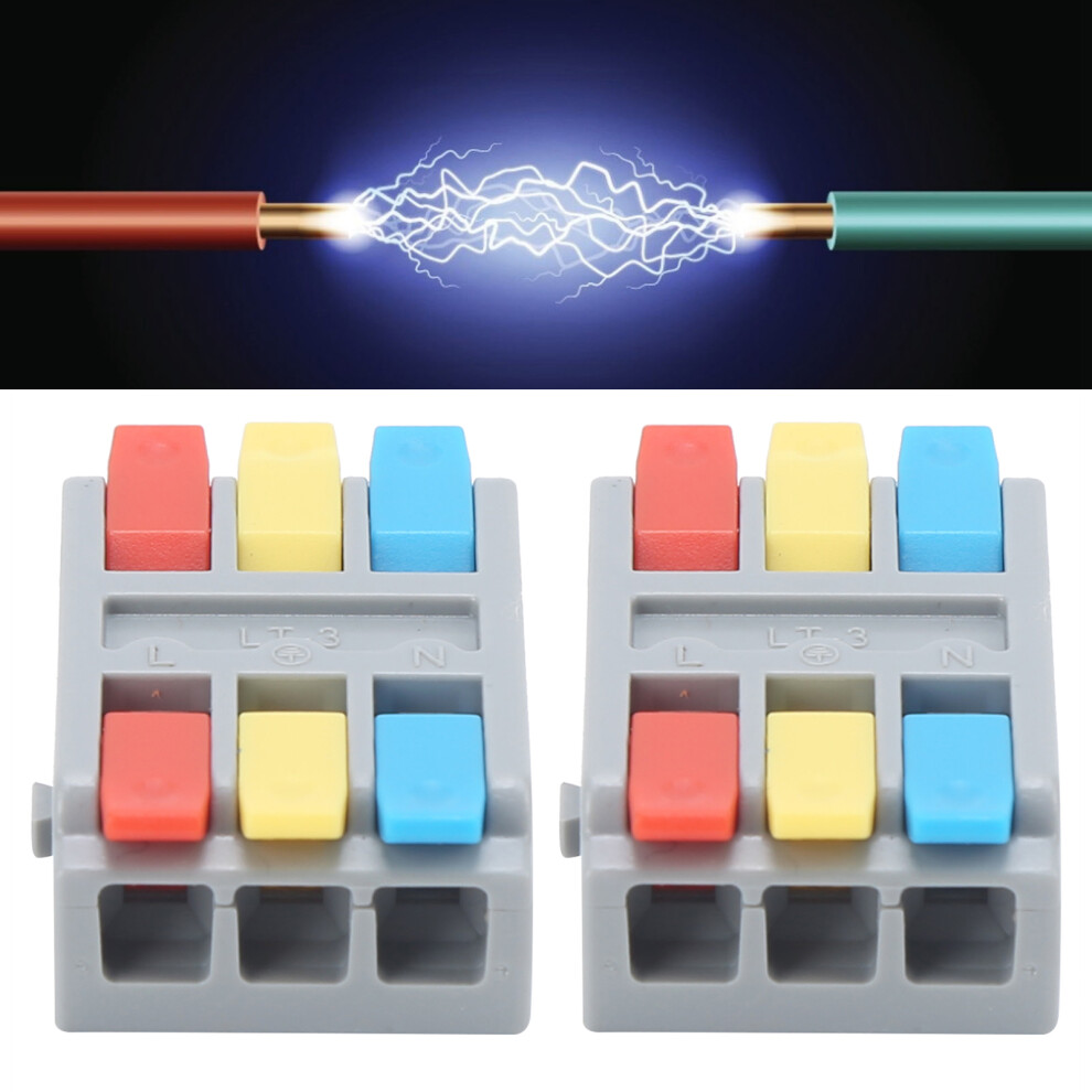 2Pcs Wire Block Clamp Terminal 3Position Pushtype Electrical Quick Cable Connector Lt3 250V 8221322854818