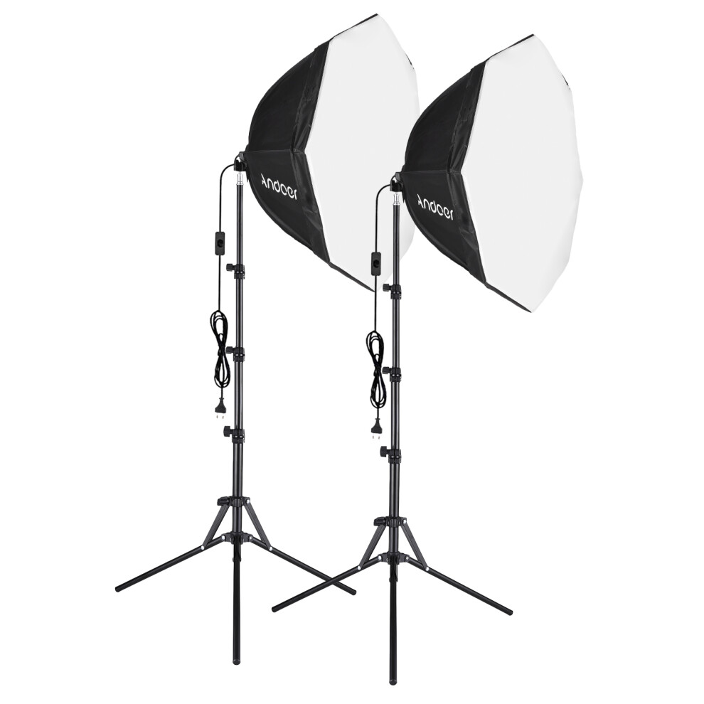 Andoer Studio Photography Softbox Kit With 70Cm/28In Octagon Photography Softbox * 2 + 1.5M Metal Tripod Stand * 2 For Live Streaming Portr 3691322855262