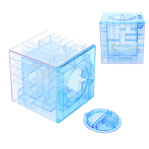 Mini salvadanio a labirinto - Gioco del labirinto - 9x9x9 cm blu