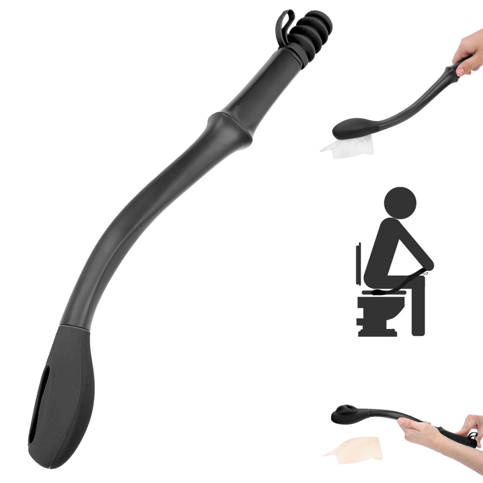 Toilet Paper Wiping Aids Long Reach Portable Comfort Self Assist Wiper for Bathroom Noir