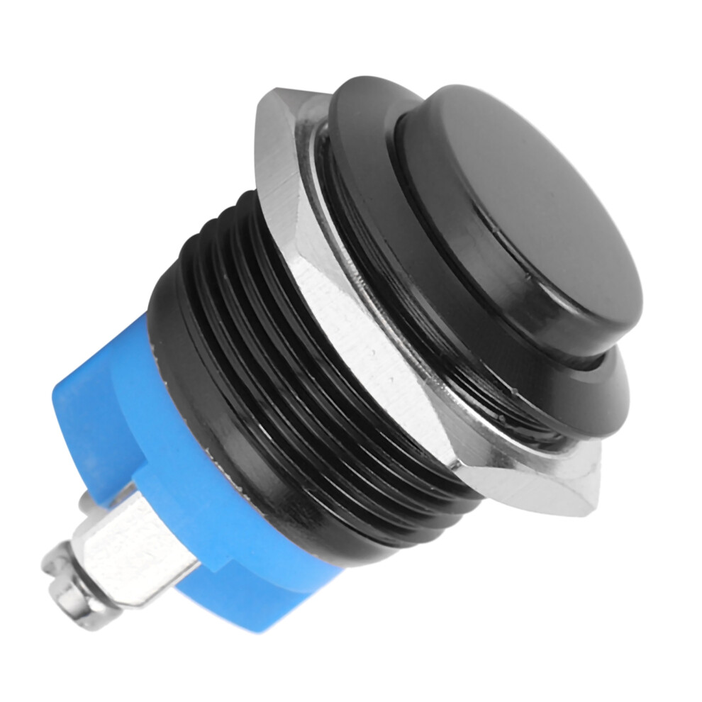 Metal Push Button Switch Waterproof Stainless Steel Self Reset Normally Open 16Mm 220V(Black ) 7681322864070