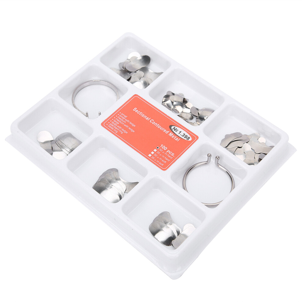 100pcs Steel Dental Sectional Contoured Matrices with 2 Rings Dental Supplies Accessory