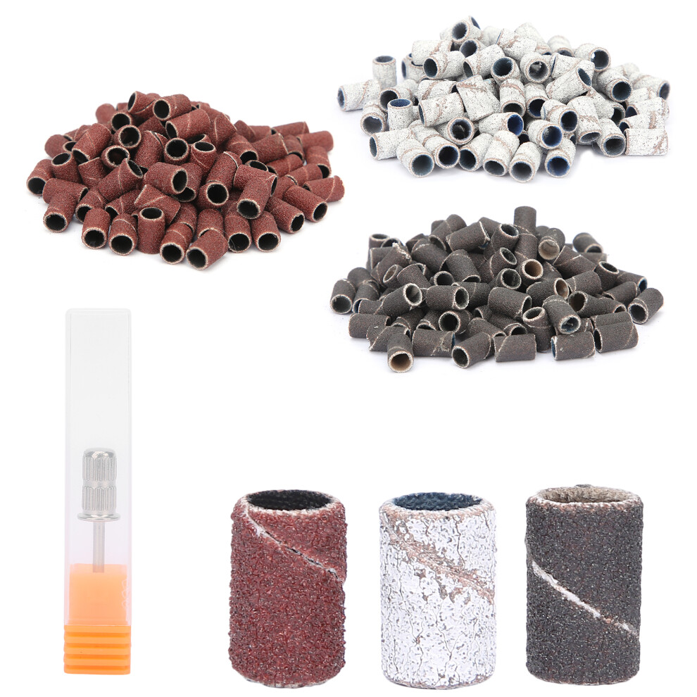 300pcs Sanding Bands 80# 120# 180# Grit File Nail Manicure Pedicure Tool with Shaft
