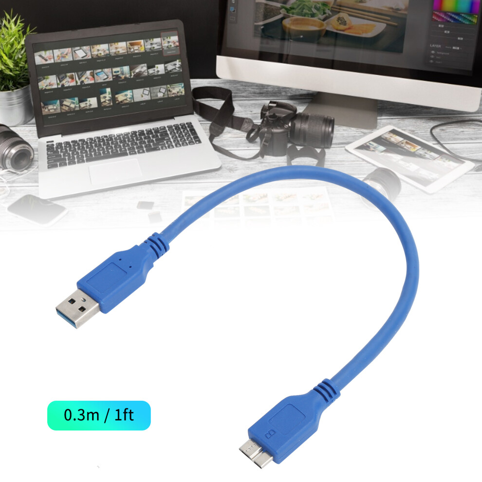 Usba To Microb Cable Usb3.0 External Hard Drive 5Gbps Transmission Adapter Cord (0.3 Meter ) Blue 7671322889388