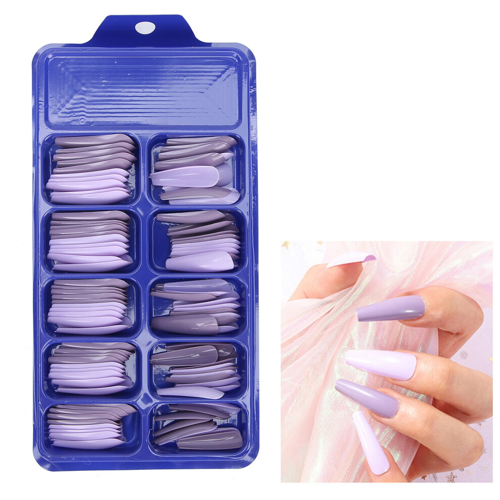 100Pcs Acrylic Nail Art Tips Set Pure Color Full Cover Artificial Press on Fake Nails13