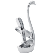 Ensemble de couverts sur porte-couverts en forme de cygne, 314 g, argenté, 11,5 x 2,5 cm