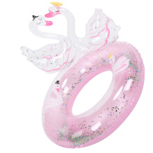 Bague enfant double cygne 60# PVC rose pailleté