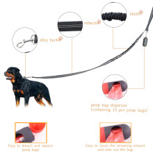Guinzaglio per cane in corda da 150 cm, nero, dispenser di 15 sacchetti
