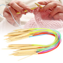 18Pcs Circular Needle DoublePoint Bamboo Color Flexible Tube Connection Knitting Tool Set(40cm )