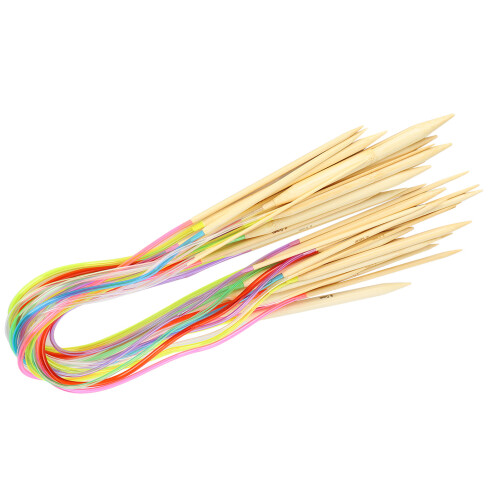 Set di 18 aghi circolari in bambù colorati da 60 cm 2