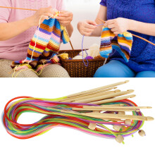 12 Stück runde Bambus-Doppelpunkthäkelnadeln 120 cm mit Farbtube Set