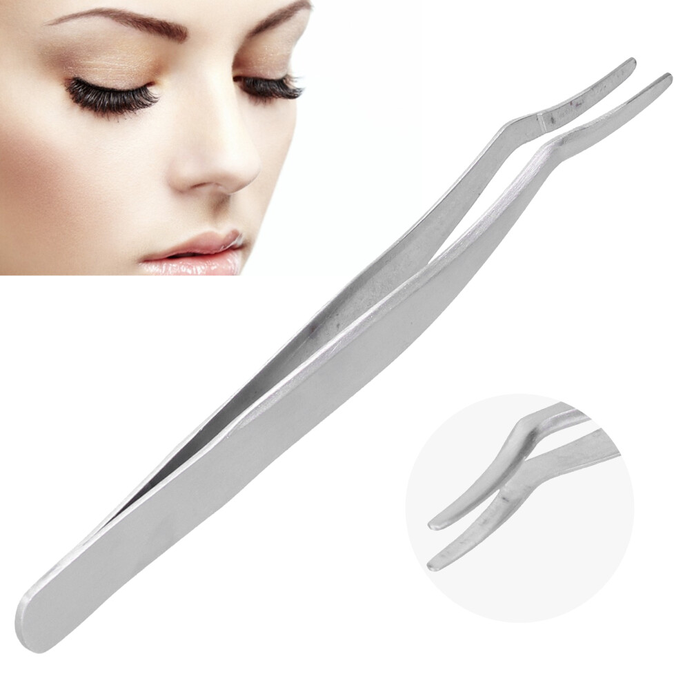 Eyelashes Tweezer False Lash Application Curved Stainless Steel Eyelash Extension Auxiliary ClipSilver