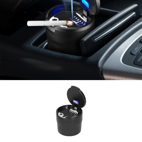 Edelstahl-Auto-Aschenbecher mit blauer LED-Leuchte, 76,8 mm