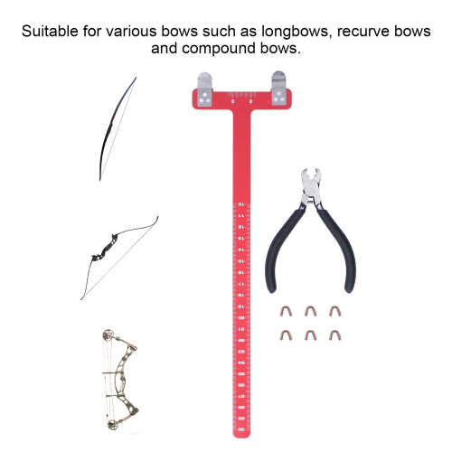 Archery Bow String Nocking Points Brass Buckle Clip Pliers T Shape Measurement Ruler Set 2