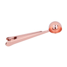 Cuillère à café 2 en 1 avec clip de sac, or rose, 6,9 po