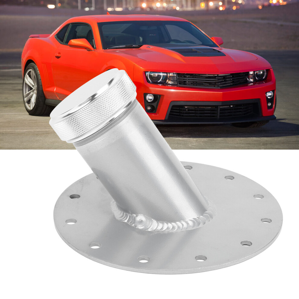45 Degree Fuel Cell Filler Neck With 12 Bolt Steel Base Aluminum Cap 1.5In Inner Diameter Silver 7891322981145