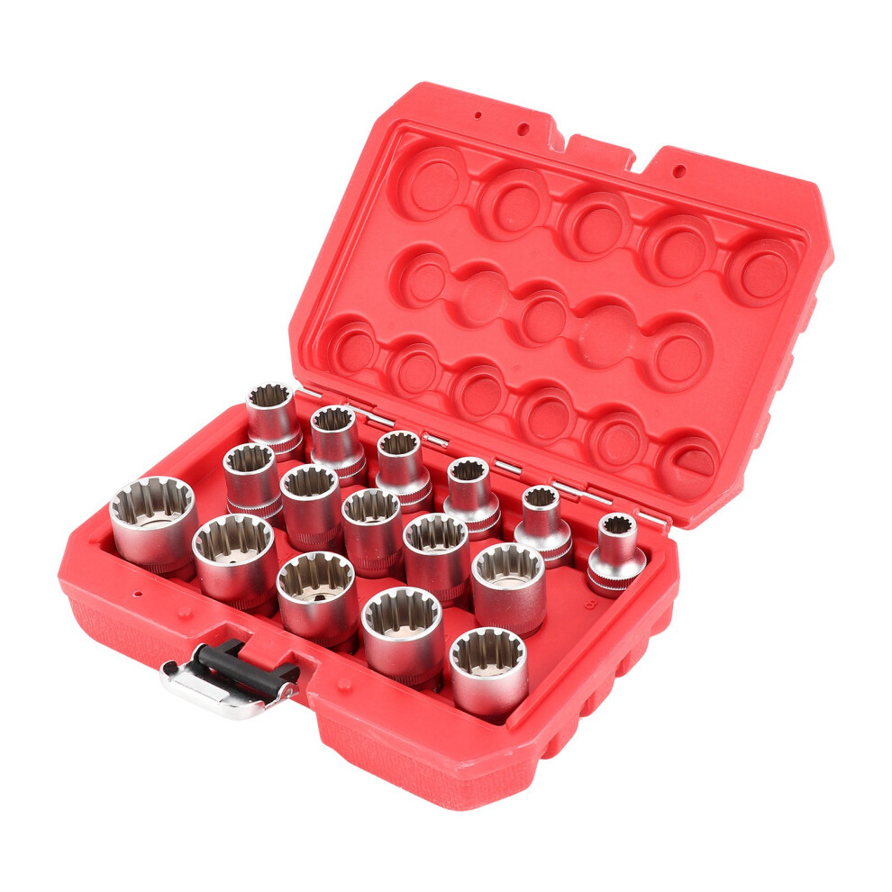 16pcs 1/2in DR. SAE/METRIC Spline Socket Set Mirror Nickel Finish 12âCorner Universal