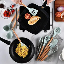 Cooking Scooping Spoon Wooden Handle Baking Utensils Durable Sturdy Silicone Cooking Utensils