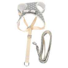 Atmungsaktive graue Punkte Katzenhalsband-Weste mit verstellbarer Leine, M (passt bis 5,8 kg)