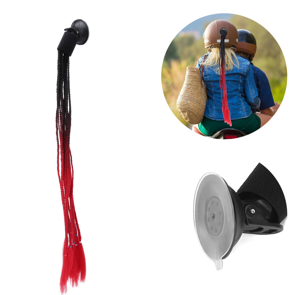 Helmet Braids Suction Cup Punk Style Motorcycle Helmet Pigtails Ponytail Gradient Colorblack Red 8341323011284