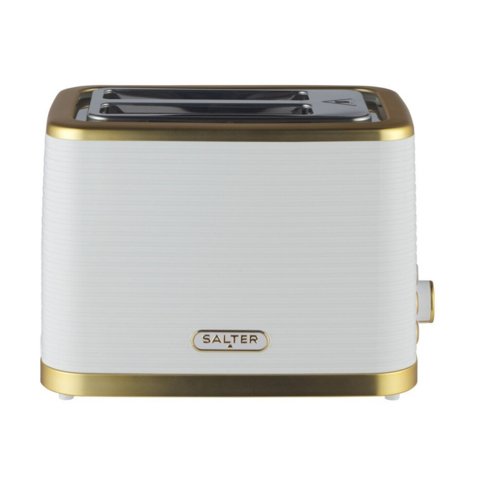 Salter Palermo 2-Slice Wide-Slot Toaster - Defrost, Reheat & Cancel, 7 Browning Levels, White/Gold, 930W