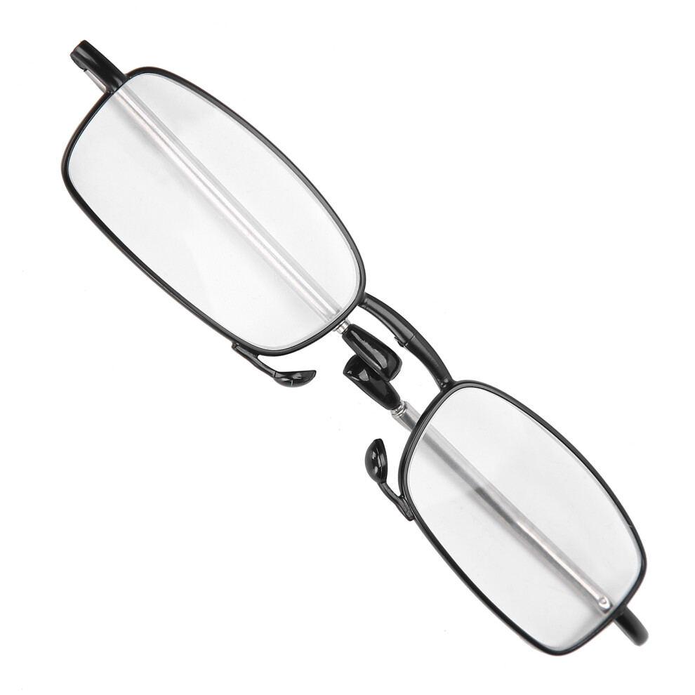 Black Stainless Steel Folding Reading Glasses Elderly Portable Presbyopic Glasses With Storage Box(+250 Square Frame )