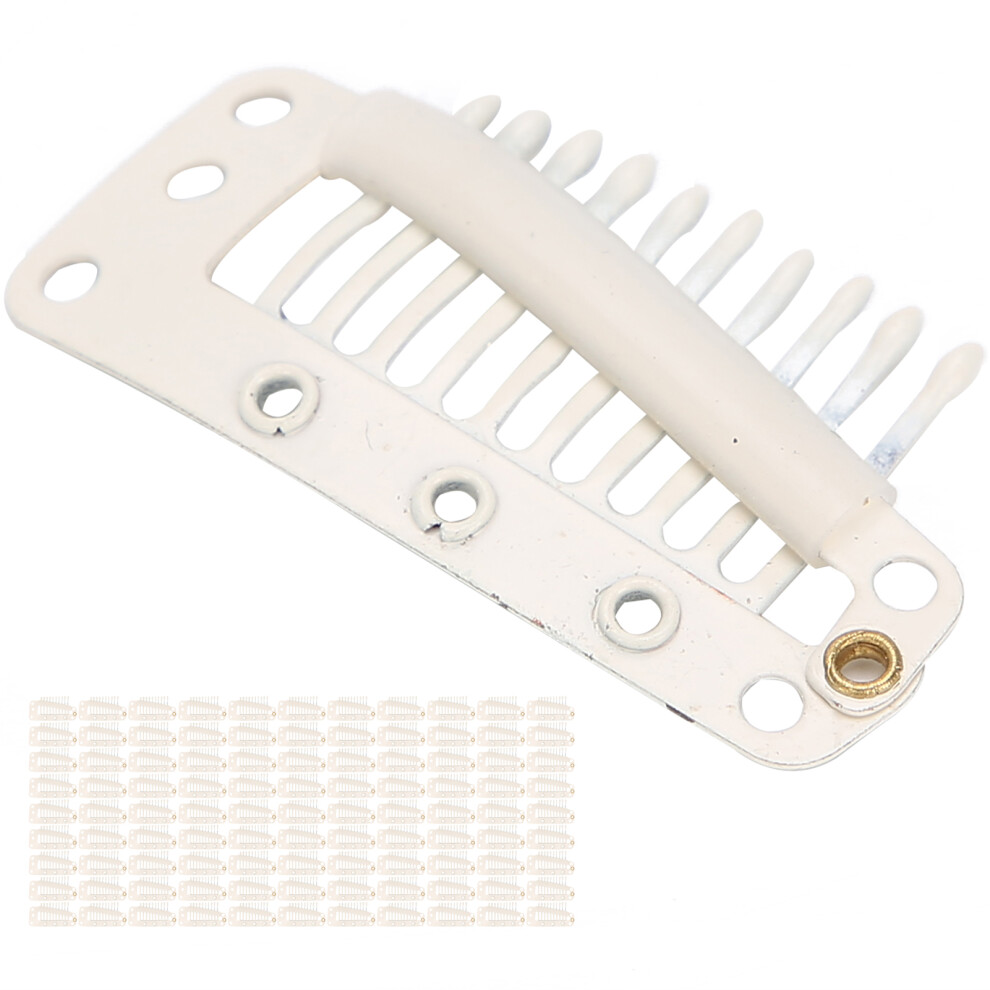 Unisex 100Pcs 10 Teeth Wig Clip Stainless Steel Diy Hairpiece Snap Clip For Hair Extensionbeige