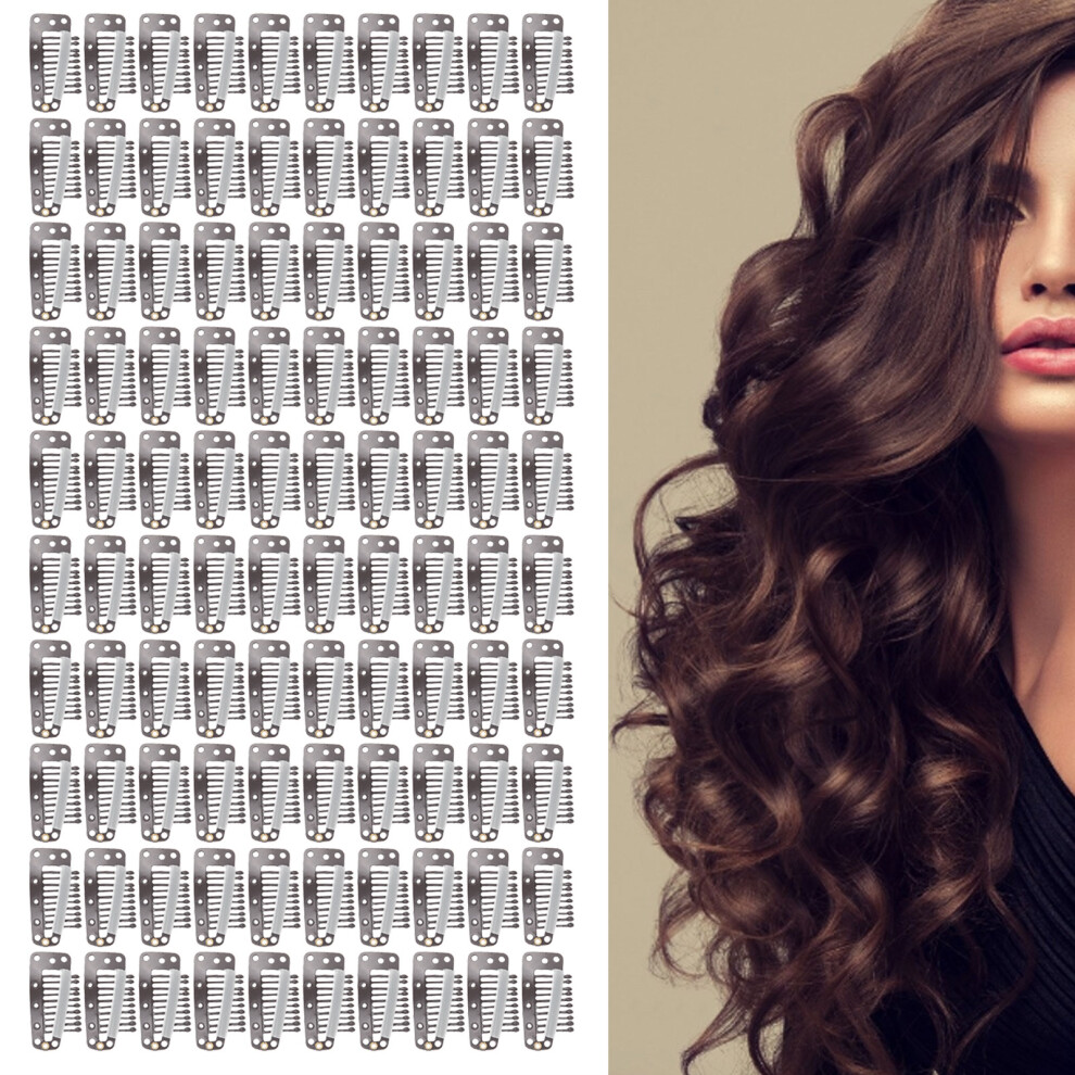 Unisex 100Pcs 10 Teeth Wig Clip Stainless Steel Diy Hairpiece Snap Clip For Hair Extensioncoffee
