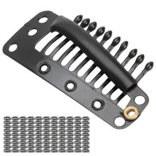 100pcs 10 Teeth Wig Clip Stainless Steel DIY Hairpiece Snap Clip for Hair ExtensionBlack