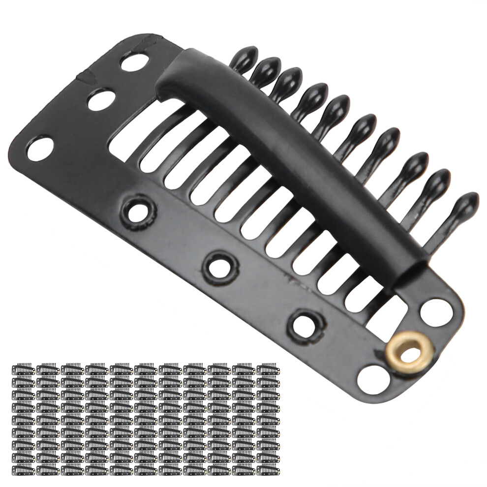 Unisex 100Pcs 10 Teeth Wig Clip Stainless Steel Diy Hairpiece Snap Clip For Hair Extensionblack