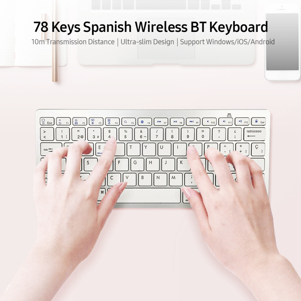 78 Keys Spanish Wireless Bt Keyboard Bt 3.0 Portable Ultra-Slim Keyboard Support Windows/Ios/Android For Laptop Tablet Phone 8341323029098